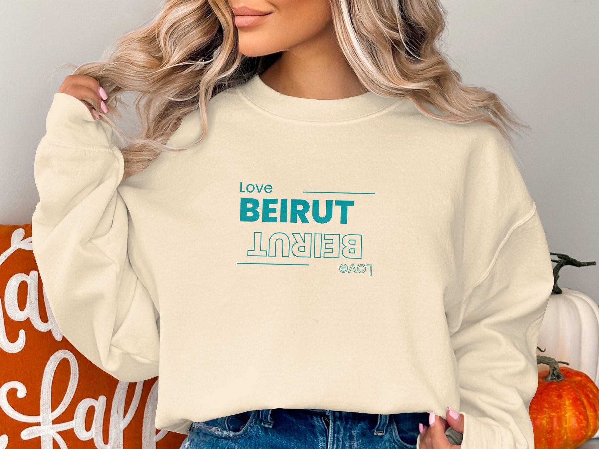 Love Beirut Mirrored Crewneck Sweatshirt - Sweatshirt - Middle Shark