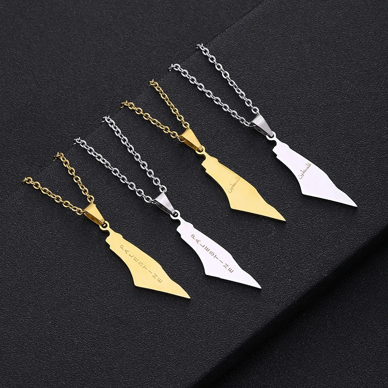 Palestine Map Necklaces Stainless Steel Gold Silver - Middle Shark