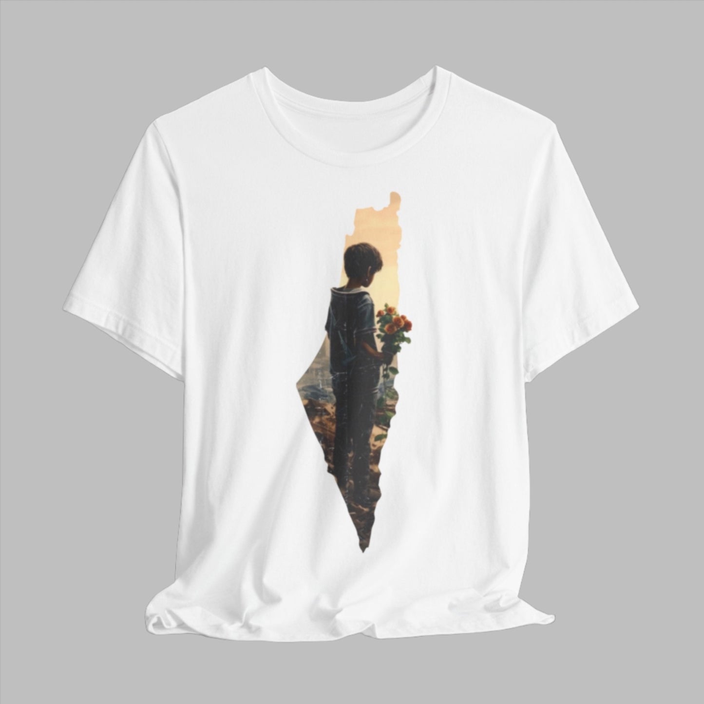 Plaestinian child holding flowers for peace T-shirt - T-Shirt - Middle Shark